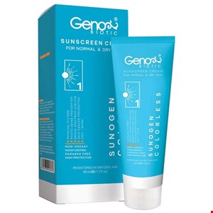 کرم ضد آفتاب بی رنگ ژنو بایوتیک spf50 پوست خشک و معمولی