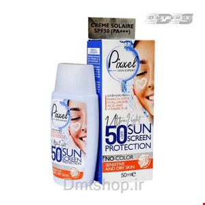 کرم ضد آفتاب بی رنگ پیکسل Pixel Spf50 مناسب پوست خشک و حساس حجم 50 میل