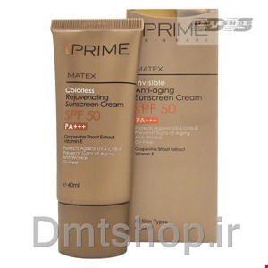 کرم ضد آفتاب بی رنگ پرایم Prime Anti Aging Spf50 جوان کننده فاقد چربی حجم 40 میل