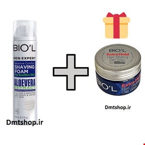 فوم اصلاح مردانه بیول Biol حاوی عصاره آلوئه ورا مخصوص پوست حساس 200 میل + ژل واکس مو بيول EXTRA HOLD Biolحجم 150 ميل هدیه