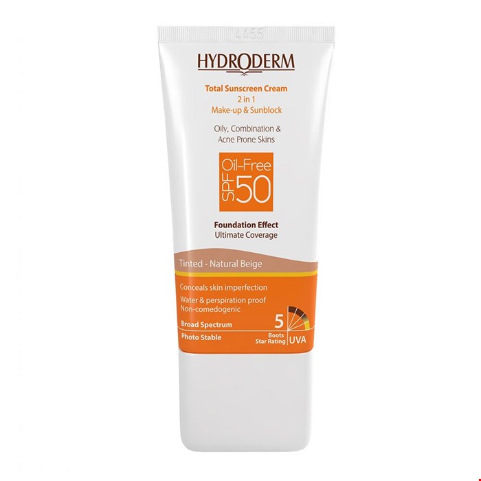 کرم ضد آفتاب رنگی و فاقد چربی هیدرودرم با SPF50 رنگ بژ طبیعی 40 میل