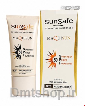 ضد آفتاب کرم پودری و پرایمری مکیسان سان سیف Sunsafe Sunscreen Maquisun Spf50 فاقد چربی حجم 40 گرم
