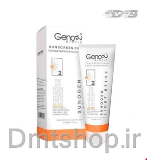 کرم ضد آفتاب رنگی بژ روشن ژنو بایوتیک Geno Biotic Sunscreen Spf50 پوست چرب و مختلط حجم 50 میل