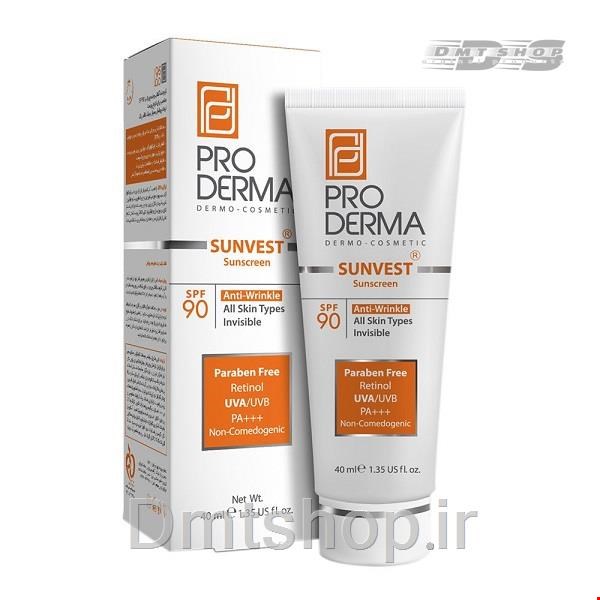 کرم ضدآفتاب و ضد چروک بی رنگ پرودرما Pro Derma Anti Wrinkle Spf90 حجم 40 گرم